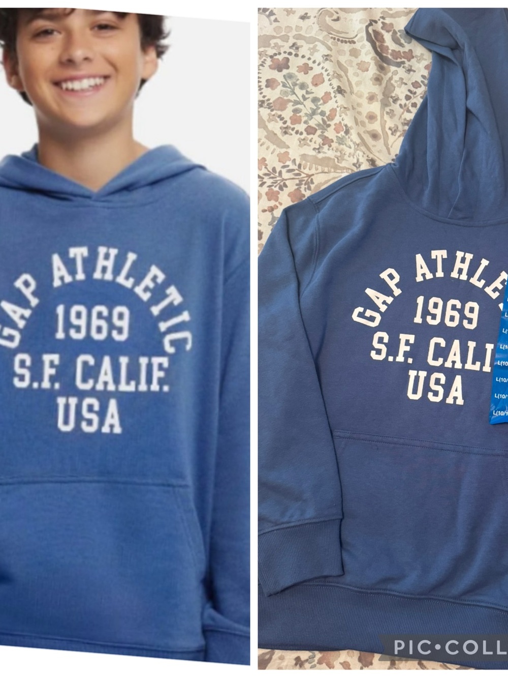 GAP Blue Hoodie with White Collegiate Print